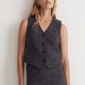 Madewell Wool-Blend Suiting Vest Kyle Mini Glen Plaid